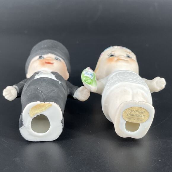 Kewpie Boy in Suit & Girl Wearing Flower Crown Porcelain Bisque, Shackman Japan - Picture 8 of 13